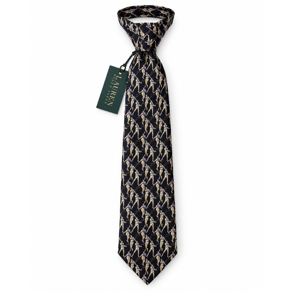 Lauren Ralph Lauren Mens Navy Silk Tennis Player Motif Necktie NWT